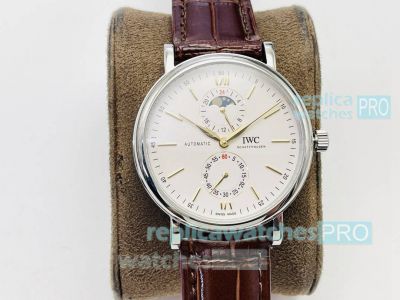 Replica IWC Schaffhausen Portofino Moon Phase White Yellow Gold pointer Dial Men 41MM